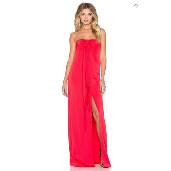 Rachel Zoe Nico Drape Maxi Gown Dress MSRP$695 Pink/Red Satin Fringe Tassels 8 - Picture 1 of 10